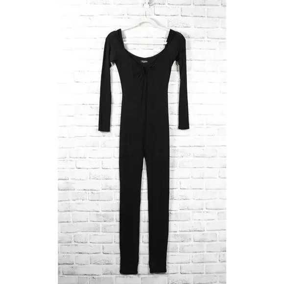 Naked Wardrobe Black NW Long Sleeve Square Neck Full Length Jumpsuit Catsuit M